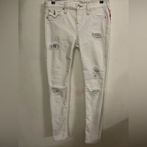 True Religion White Skinny Jeans with sequins Distress
